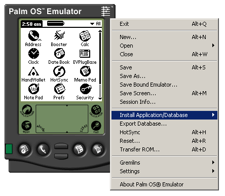 Palm OS Emulator - Install Application/Data